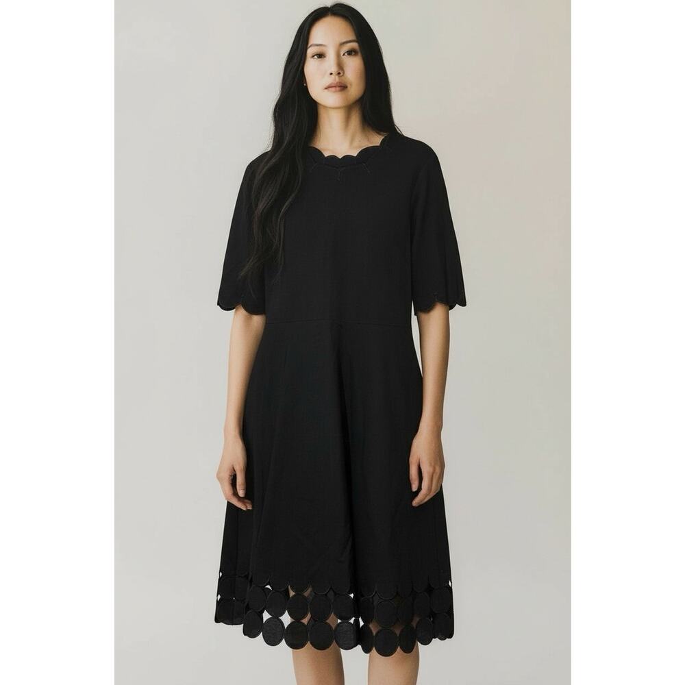 Rickie Freeman Teri Jon Womens Size 2 Black Shift Dress Scalloped Neck Party‎
